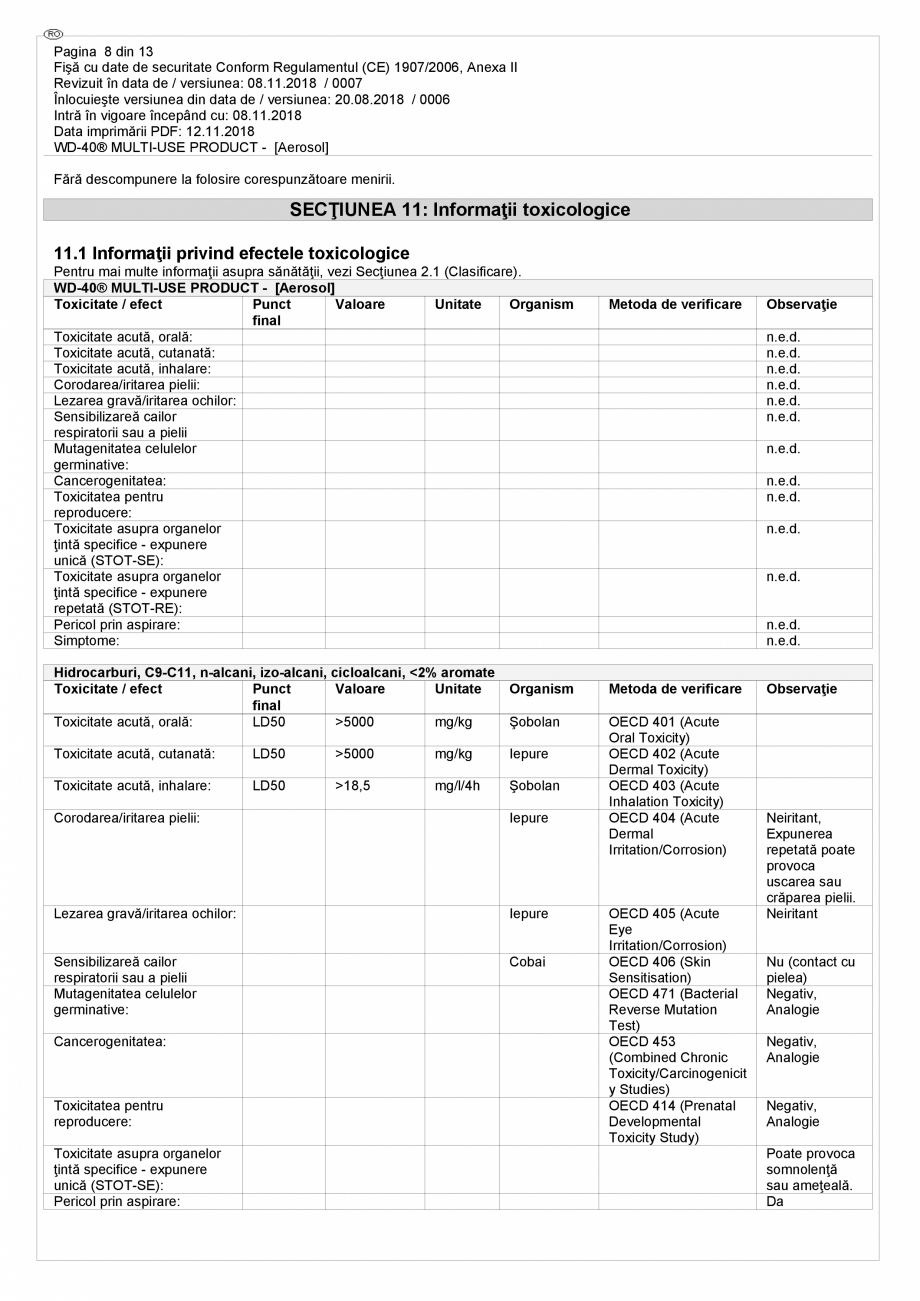 Pagina 8 - Lubrifiant multifunctional - fisa de securitate WD-40 Smart Straw Fisa tehnica Romana...