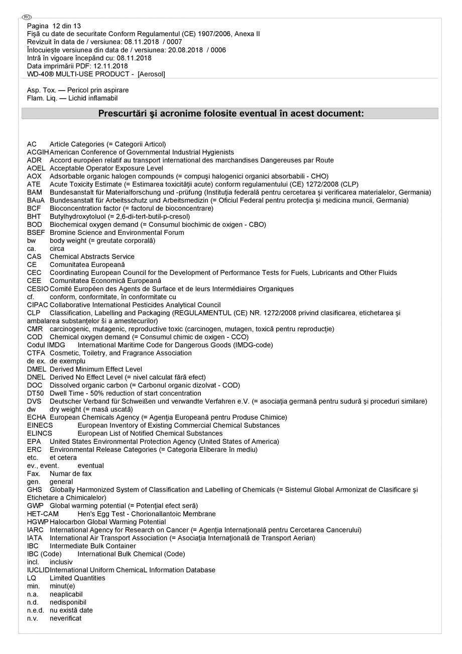 Pagina 12 - Lubrifiant multifunctional - fisa de securitate WD-40 Smart Straw Fisa tehnica Romana ...