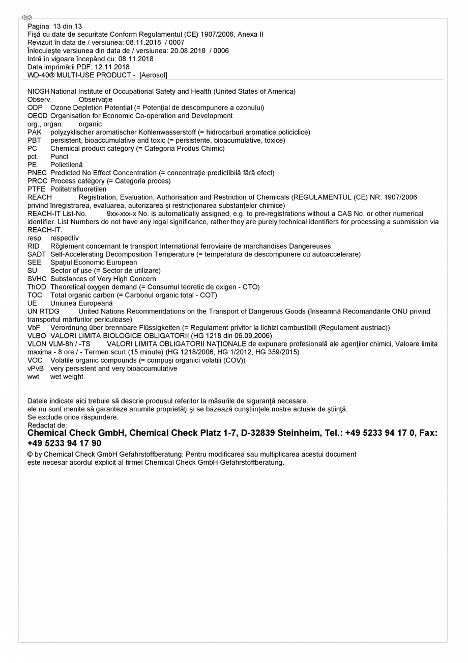 Pagina 13 - Lubrifiant multifunctional - fisa de securitate WD-40 Smart Straw Fisa tehnica Romana...