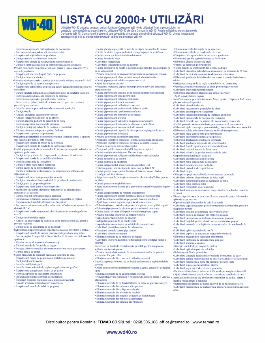 Pagina 5 - Lista cu cele 2000 de aplicatii pentru lubrifiantul multifunctional WD-40 Smart Straw...