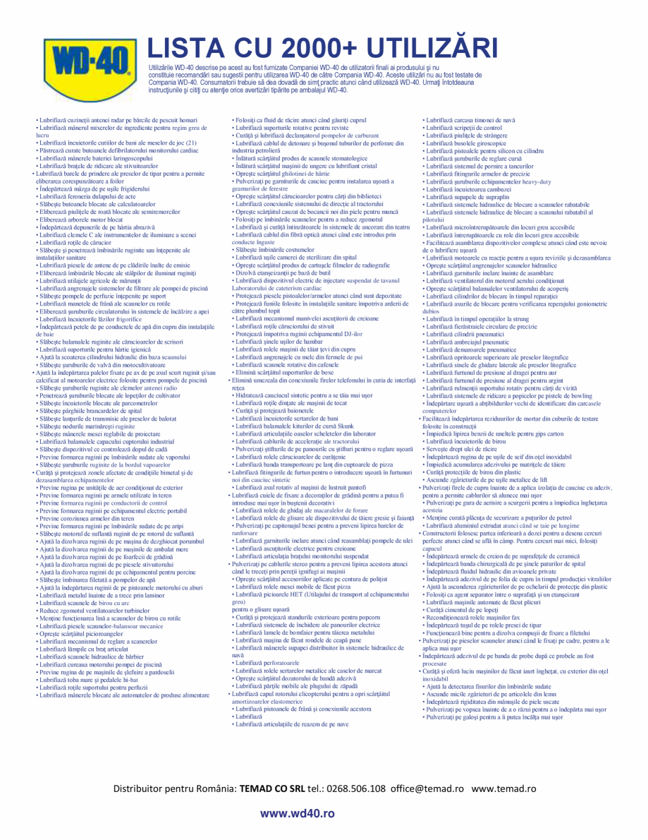 Pagina 6 - Lista cu cele 2000 de aplicatii pentru lubrifiantul multifunctional WD-40 Smart Straw...