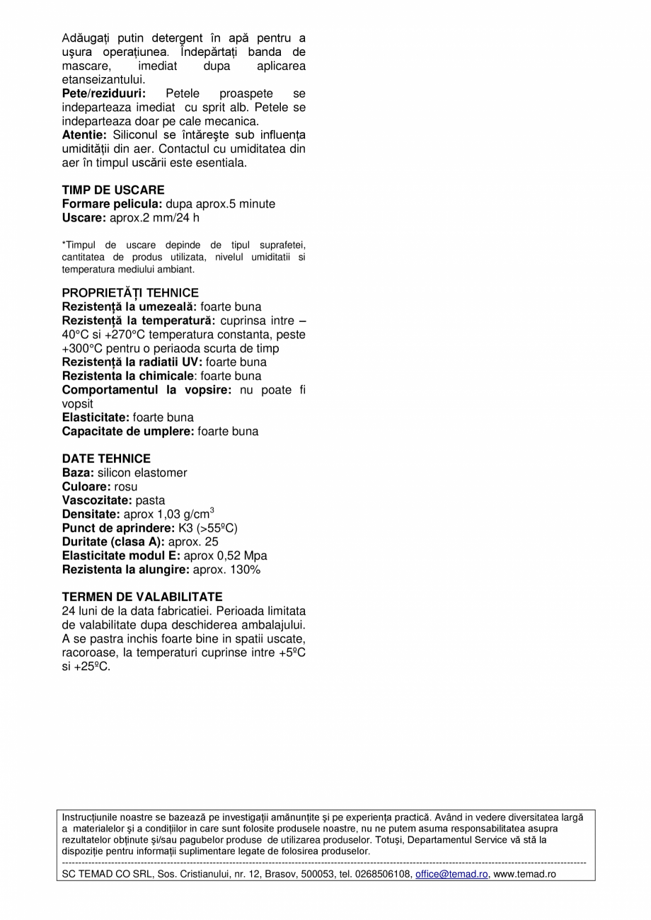 Pagina 2 - Etanseizant siliconic rezistent  la temperaturi ridicate BISON High Temp Fisa tehnica...