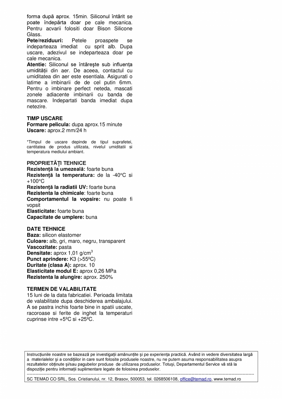Pagina 2-Silicon neutral pentru aplicatii in constructii BISON Fisa tehnica Romana i, la masina, barca si...