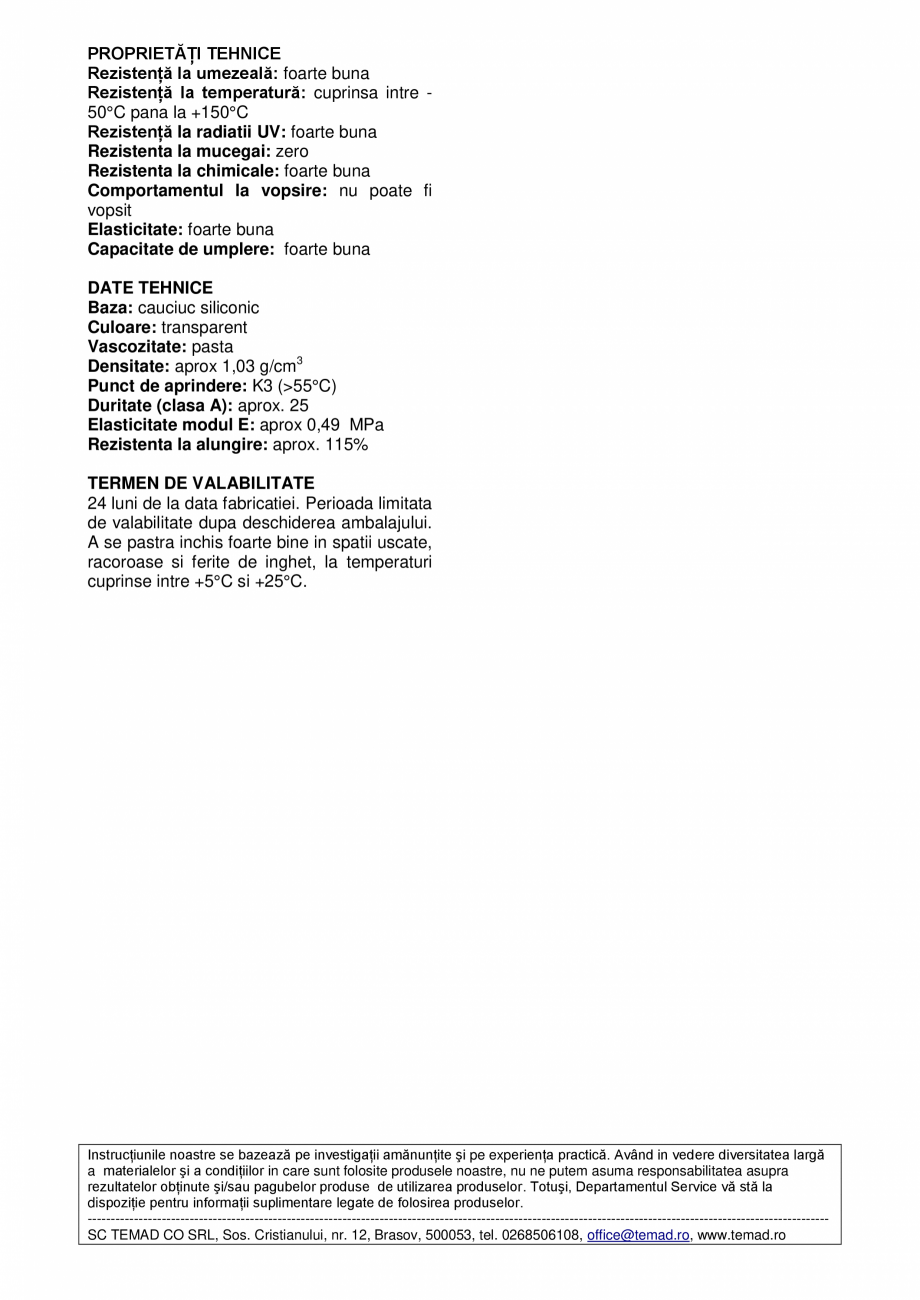 Pagina 2-Etanseizant siliconic pentru sticla BISON Glass Fisa tehnica Romana clă transparenta (neacoperita, ...