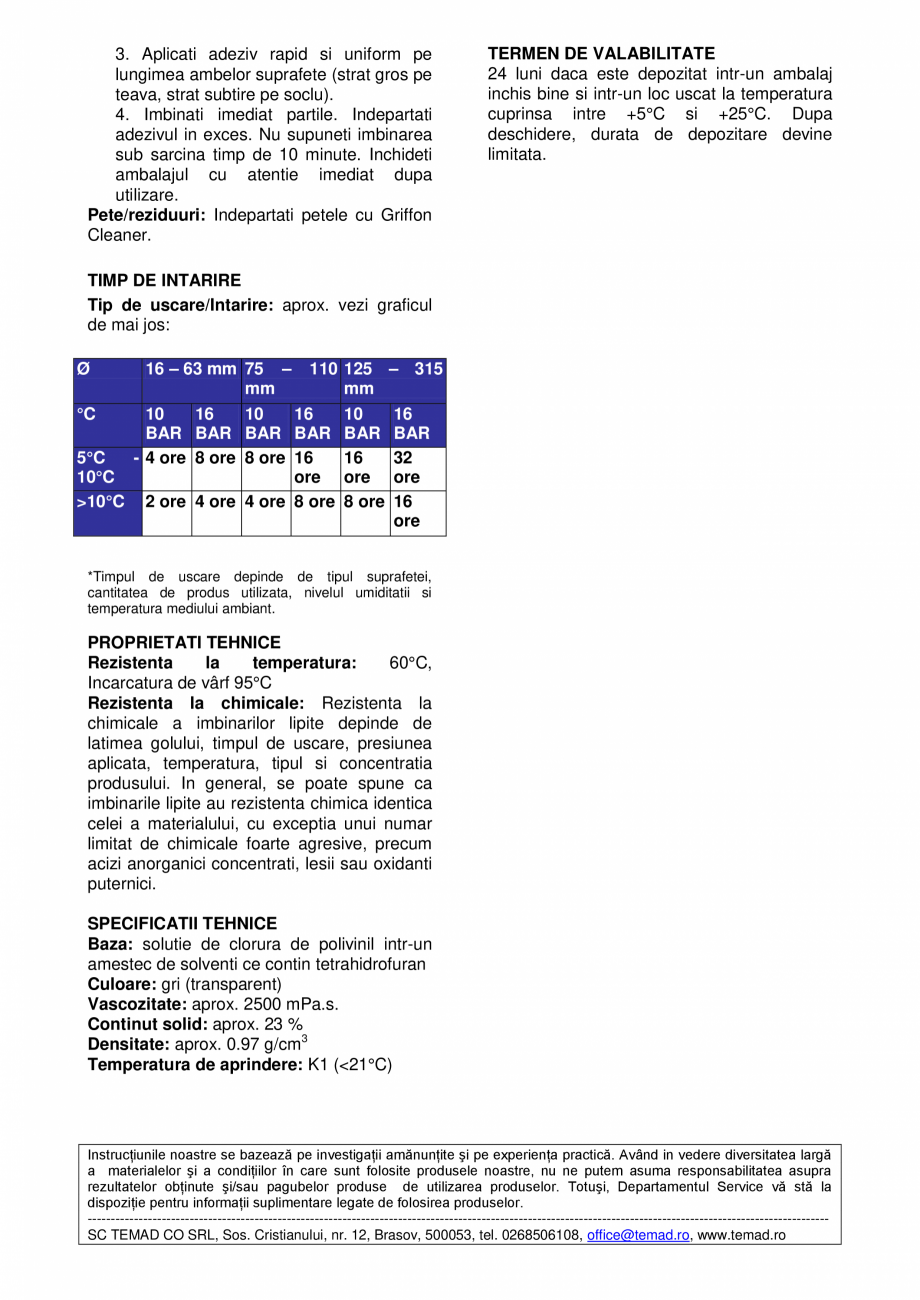 Pagina 2-Adeziv tixotropic rapid, pentru PVC rigid cu certificate KIWA si KOMO GRIFFON Uni-100 Fisa tehnica...