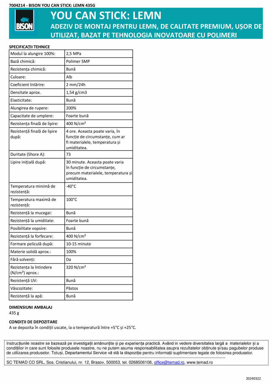 Pagina 2 - Adeziv PREMIUM pentru lemn BISON PREMIUM - You Can Stick Fisa tehnica Romana  lucruri cum...
