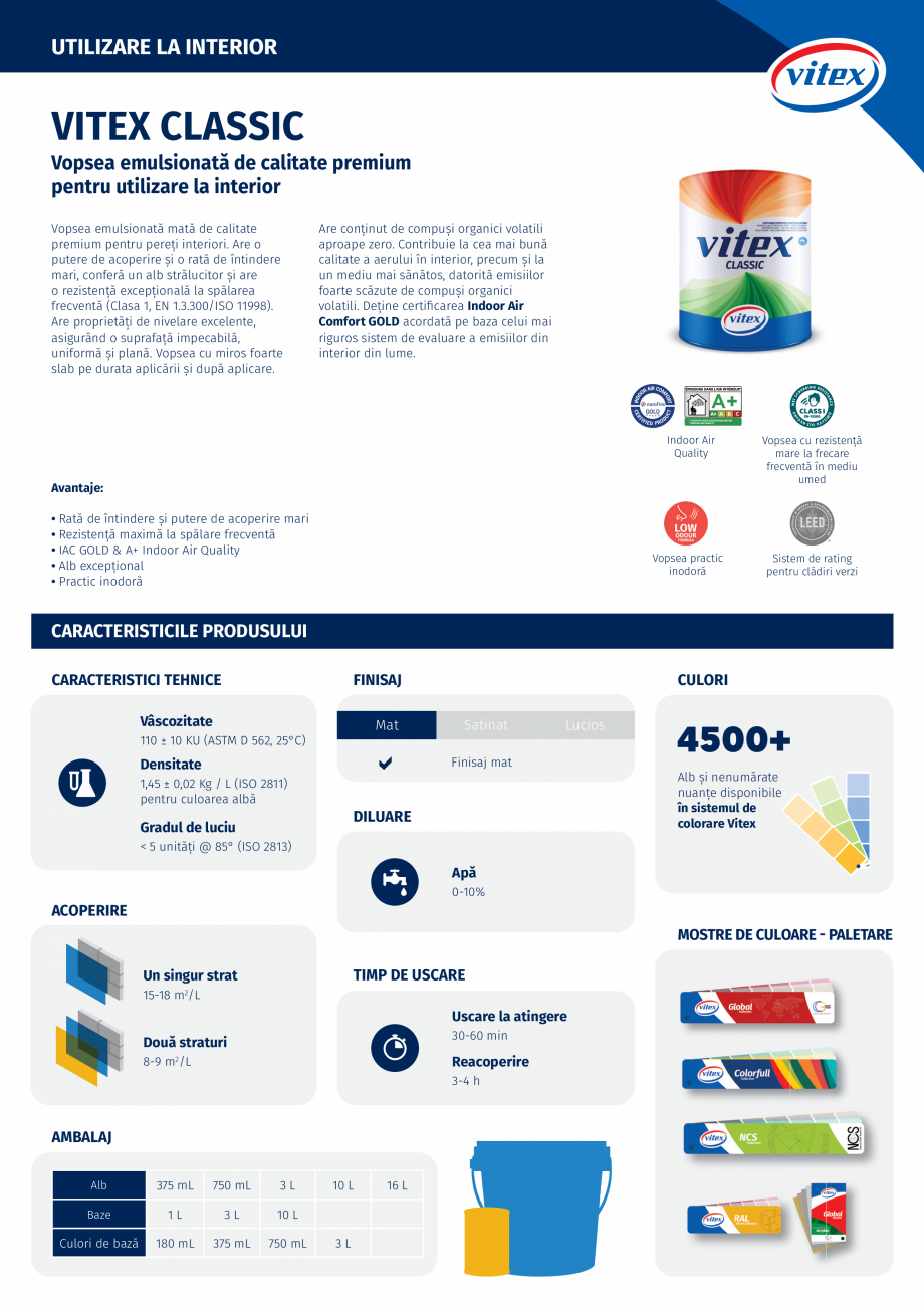 Pagina 1 - Vopsea emulsionată de calitate premium pentru utilizare la interior vitex CLASSIC Fisa...