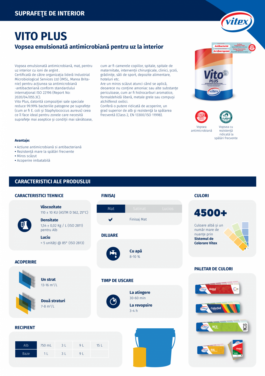 Pagina 1-Vopsea emulsionată antimicrobiană pentru uz la interior VITEX VITO PLUS Fisa tehnica Romana...