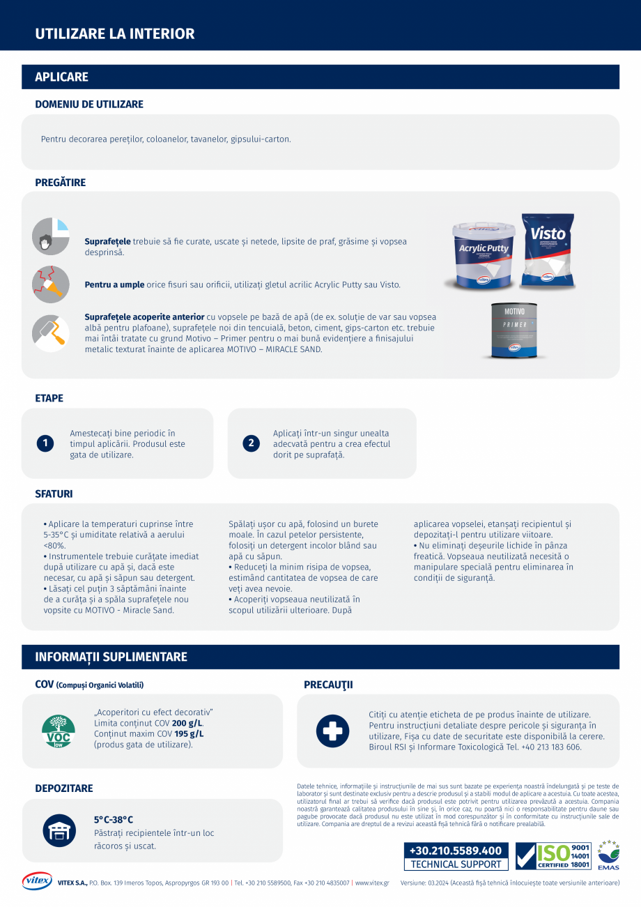 Pagina 2-Vopsea emulsionata cu finisaj texturat  VITEX Motivo Miracle Sand Fisa tehnica Romana m.

Gata de...