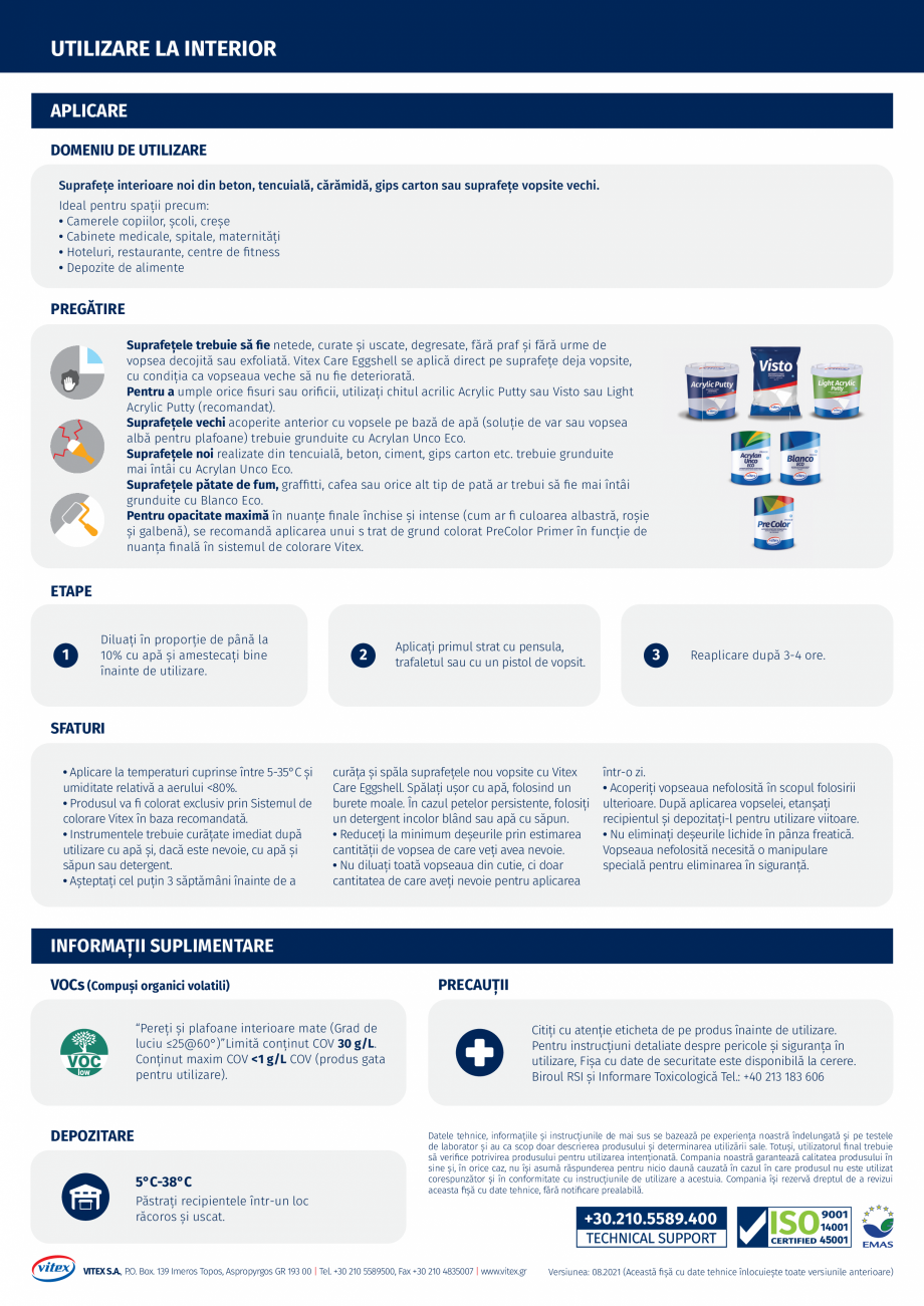 Pagina 2-Vopsea cu finisaj tip coajă de ou pentru utilizare la interior VITEX CARE EGGSHELL Fisa tehnica...