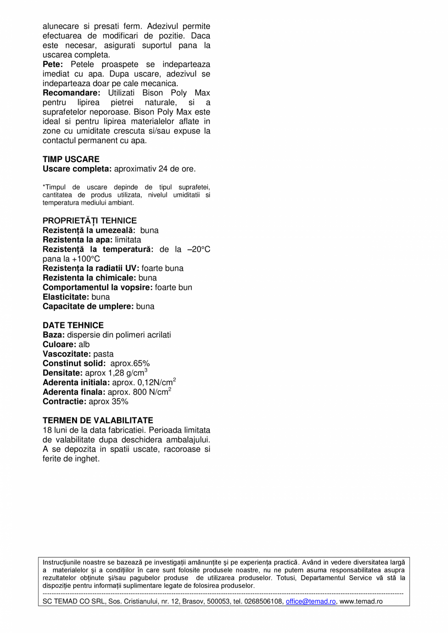 Pagina 2 - Adeziv de constructii, foarte puternic,  fara solvent BISON Montage Kit Extreme Grip Fisa...