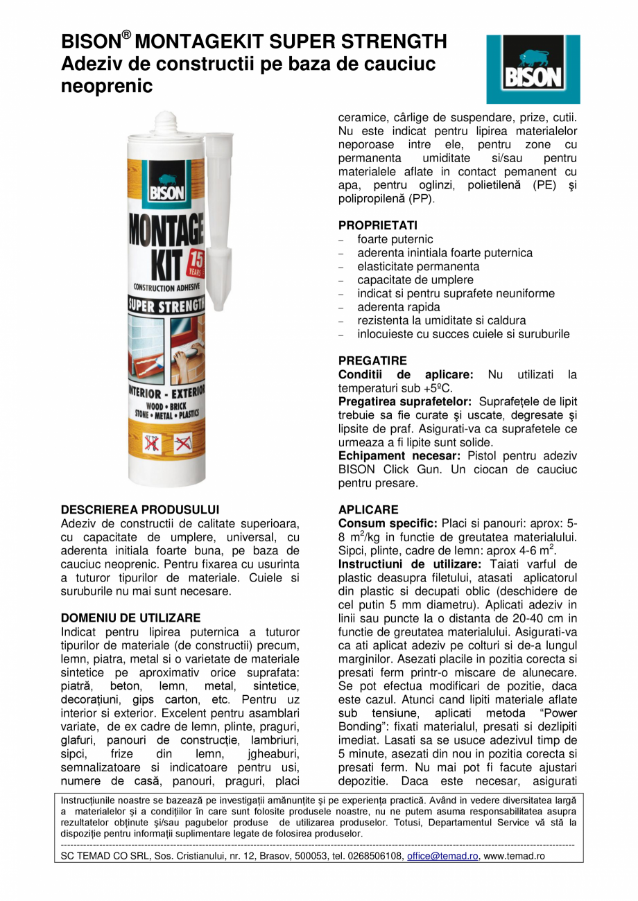 Pagina 1 - Adeziv de constructii pe baza de cauciuc neoprenic BISON Montagekit Super Strength Fisa...