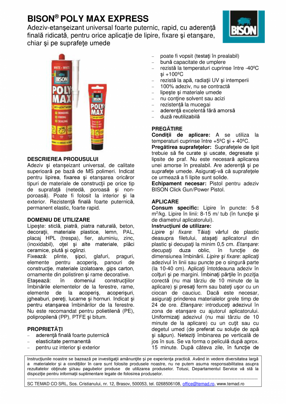 Pagina 1 - BISON® POLY MAX EXPRESS BISON Fisa tehnica Romana BISON® POLY MAX EXPRESS...