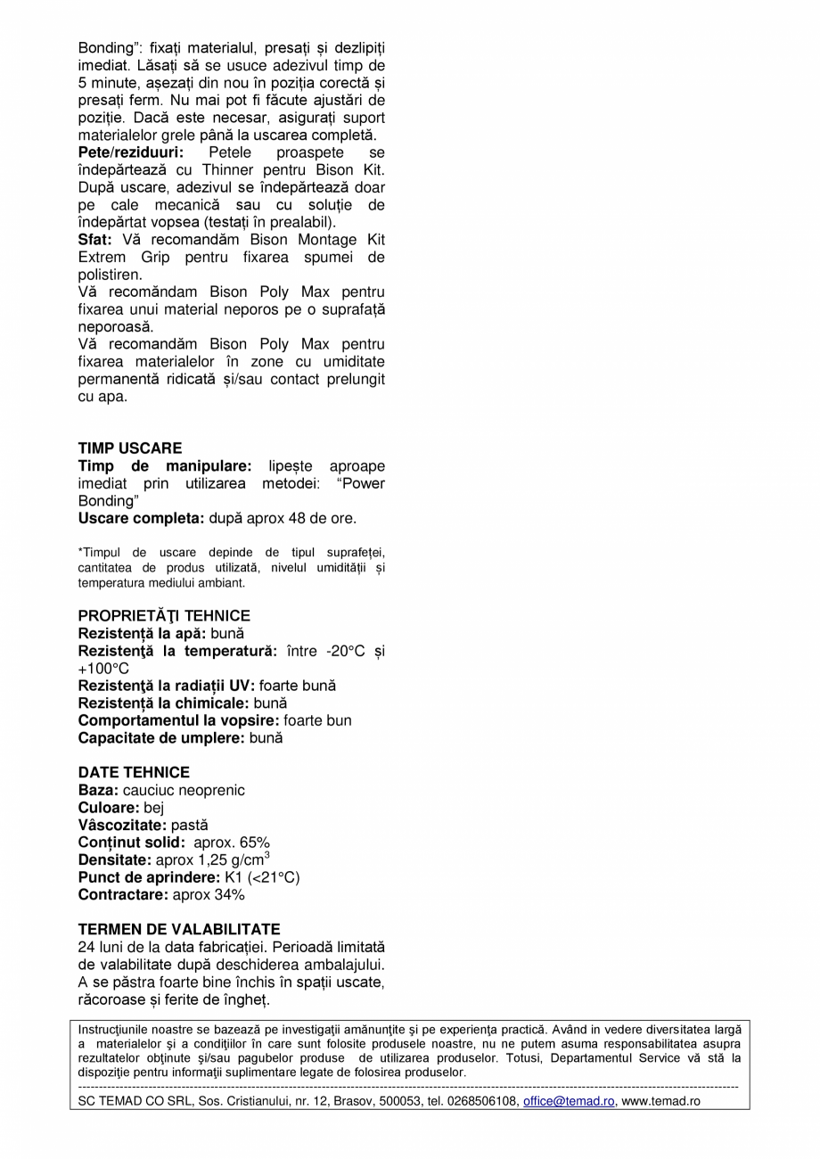 Pagina 2 - Adeziv de construcții pe bază de cauciuc neoprenic BISON Montage Kit Instant Grip Fisa ...