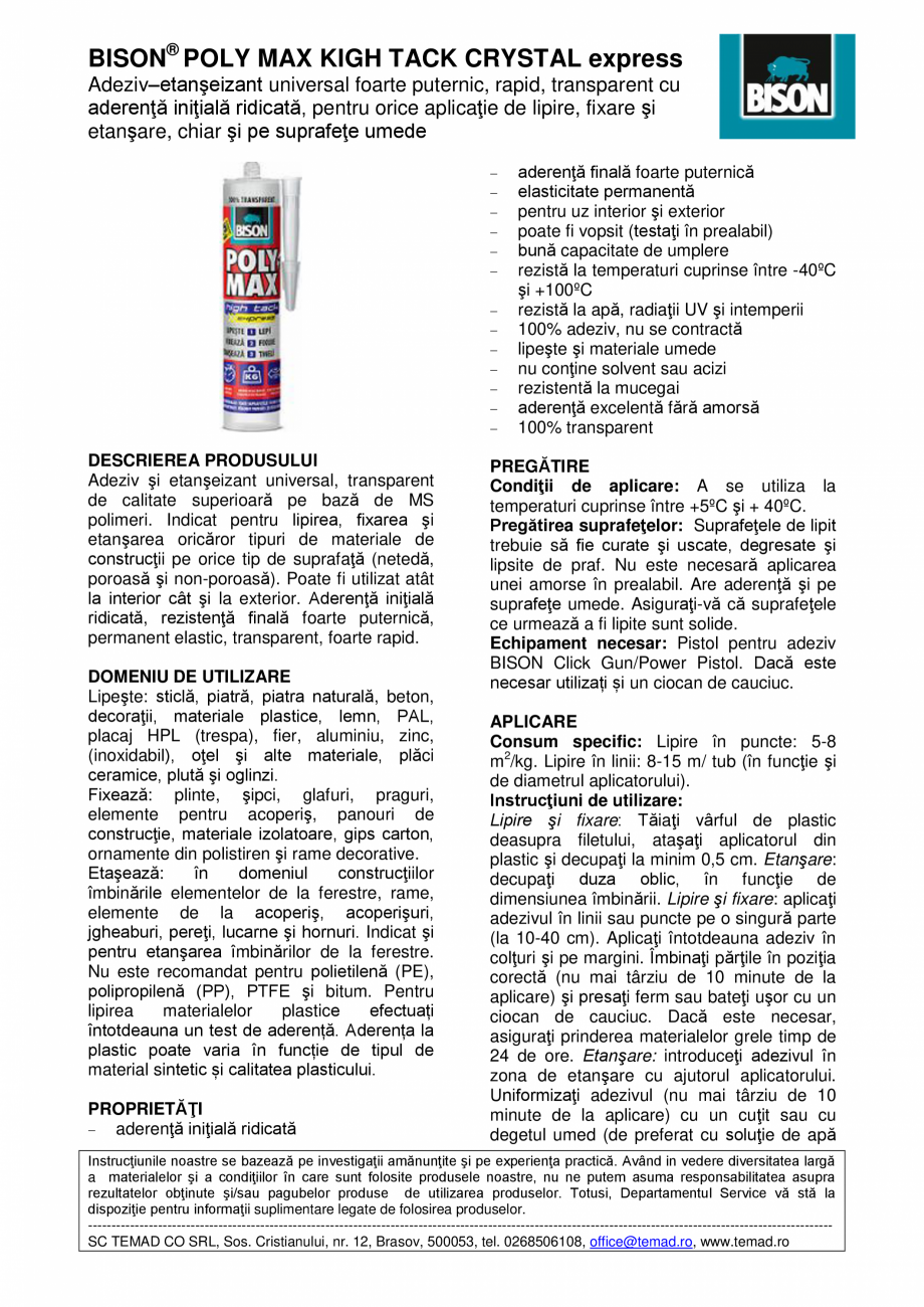 Pagina 1-BISON® POLY MAX KIGH TACK CRYSTAL express BISON Poly Max High Tack Crystal Express Fisa tehnica ...