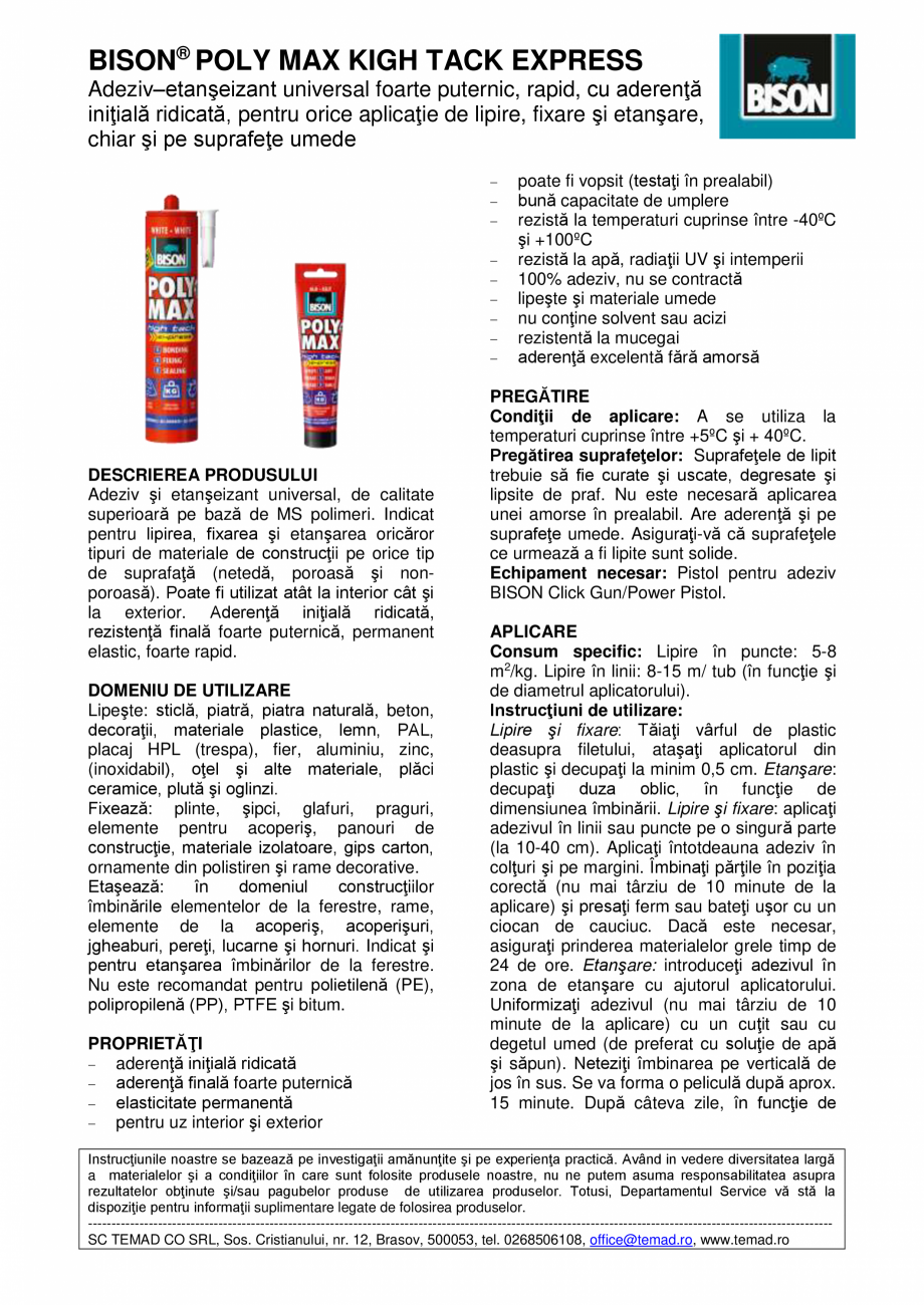 Pagina 1-BISON® POLY MAX KIGH TACK EXPRESS BISON  Poly Max High Tack Express Fisa tehnica Romana BISON® ...