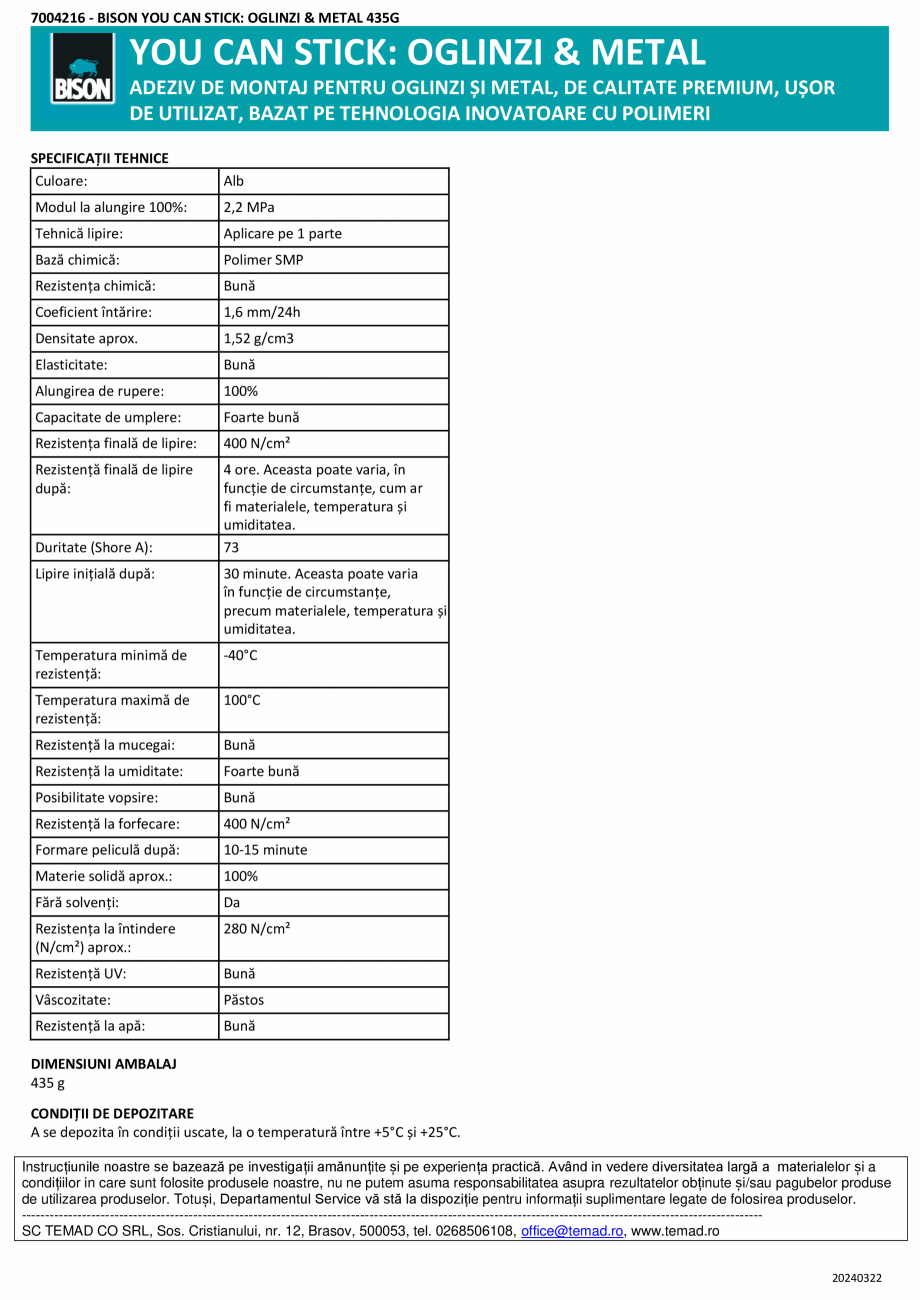 Pagina 2-Adeziv de montaj pentru oglinzi si metal BISON You Can Stick - oglinzi, metal Fisa tehnica Romana...
