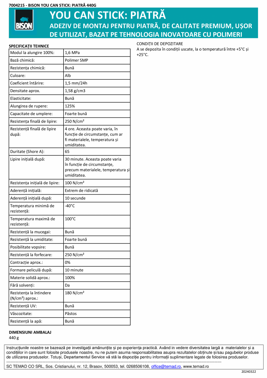 Pagina 2-Adeziv de montaj pentru piatra BISON You Can Stick - piatra Fisa tehnica Romana i lungi sau în...