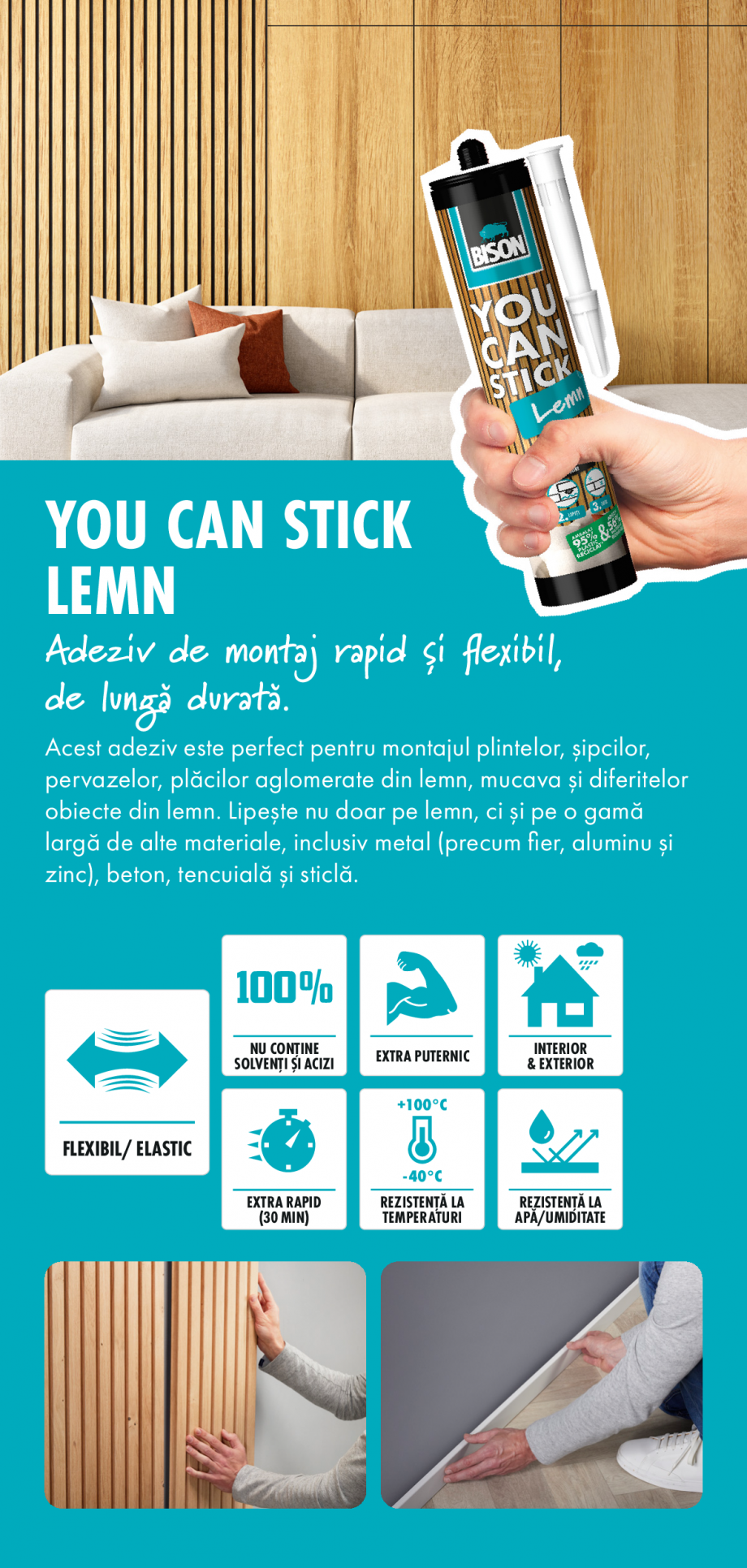 Pagina 2-Lucrari DIY… in 3 pasi simpli  BISON You Can Stick - lemn Catalog, brosura Romana recum lemn,...