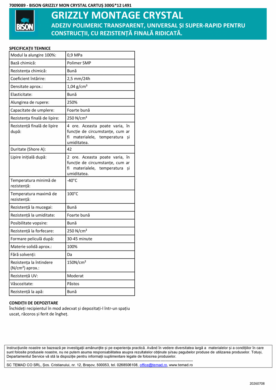 Pagina 2-Adeziv pe baza de MS polimer BISON Grizzly Montage Crystal, transparent BISON Fisa tehnica Romana...