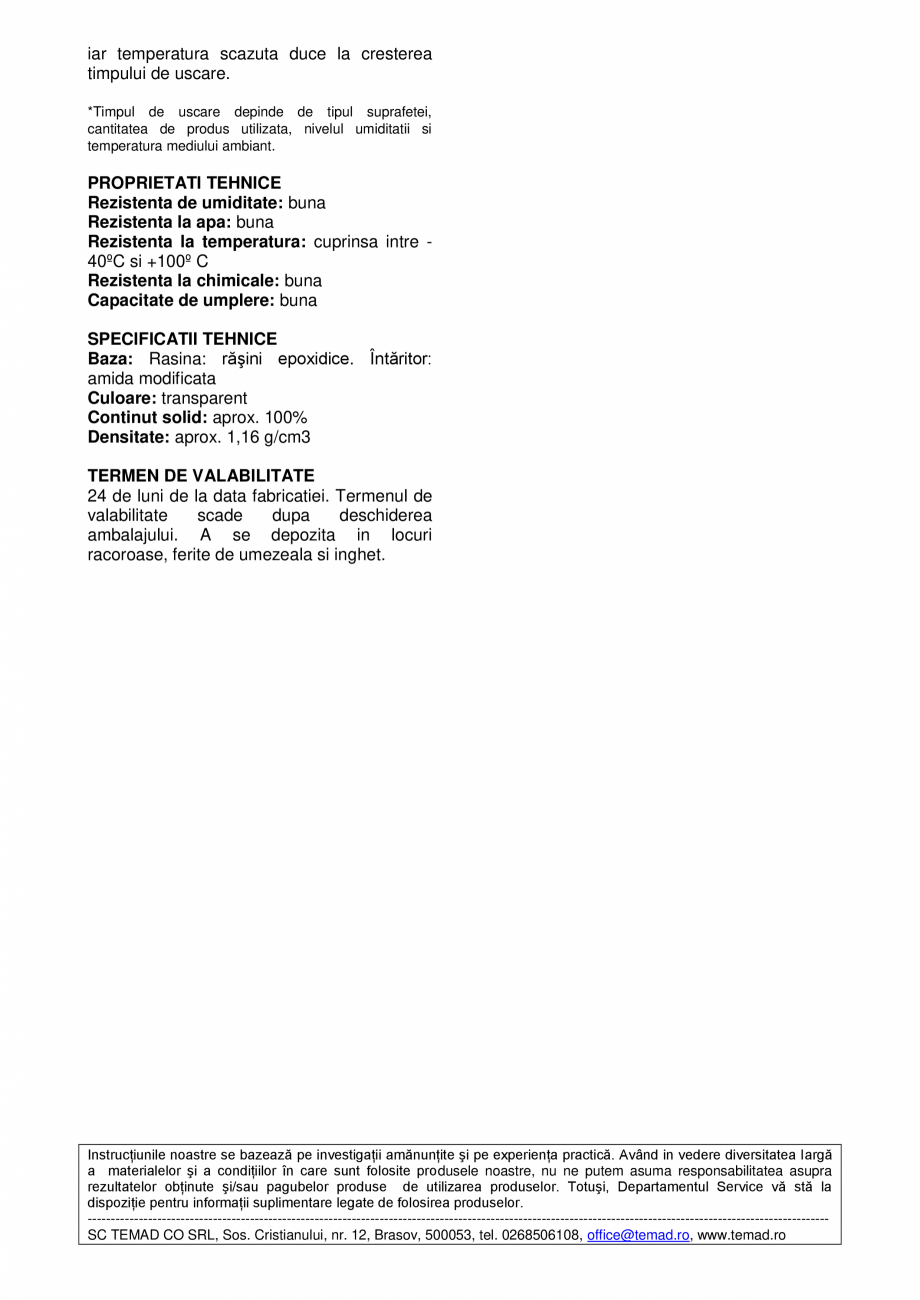Pagina 2-Adeziv epoxidic, transparent, rapid, bicomponent  BISON Epoxy 5 minute Fisa tehnica Romana Nu este...