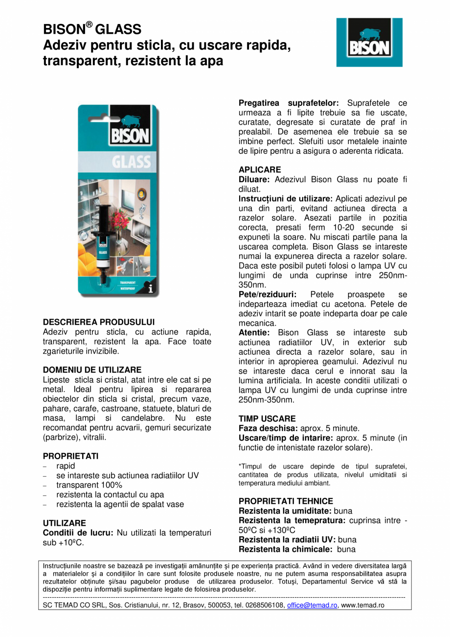 Pagina 1 - Adeziv pentru sticla, cu uscare rapida,  transparent, rezistent la apa BISON Glass Fisa...