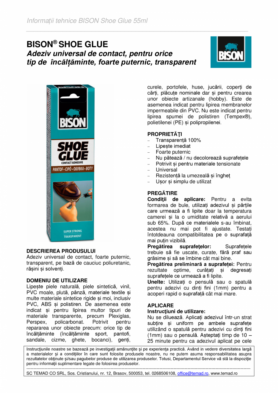 Pagina 1 - Adeziv universal de contact, pentru orice  tip de  încălțăminte, foarte puternic...