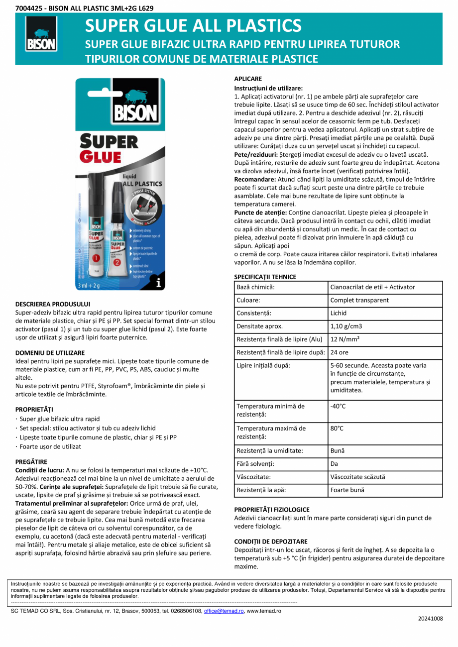Pagina 1 - Super Glue bifazic ultra rapid pentru lipirea tuturor tipurilor comune de materiale...