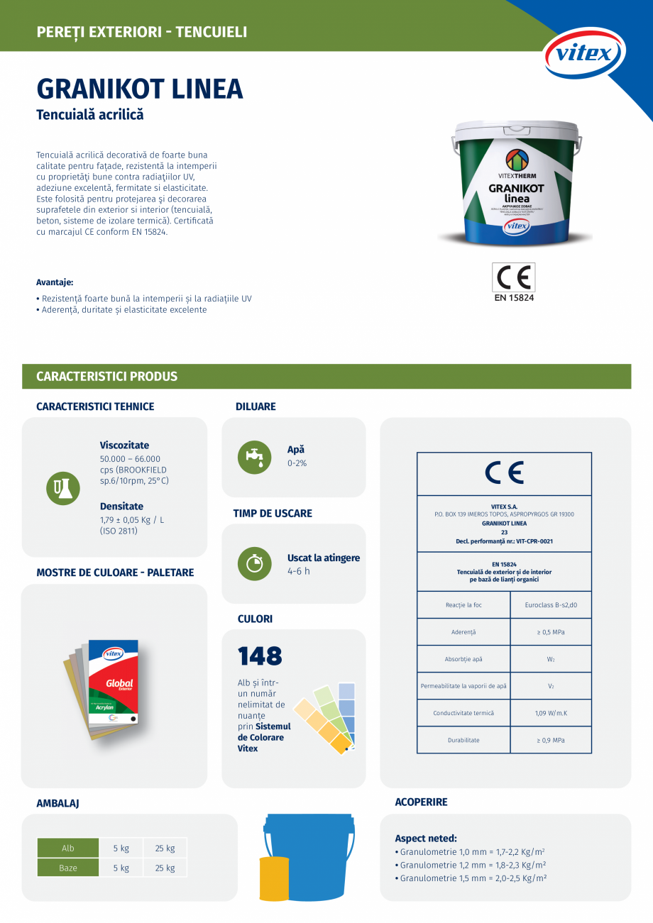 Pagina 1-Tencuiala acrilica VITEX GRANIKOT LINEA Fisa tehnica Romana PEREȚI EXTERIORI - TENCUIELI

GRANIKOT ...