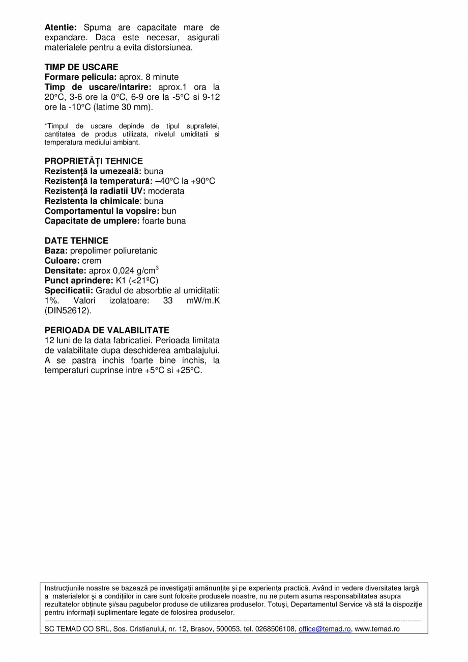 Pagina 2-Spuma poliuretanica universala cu expandare ridicata BISON WINTER CONSTRUCTION FOAM Fisa tehnica...