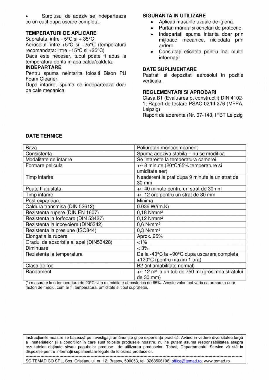 Pagina 3 - Spumă poliuretanică pentru polistiren - manuala BISON ADHESIVE FOAM Fisa tehnica Romana...