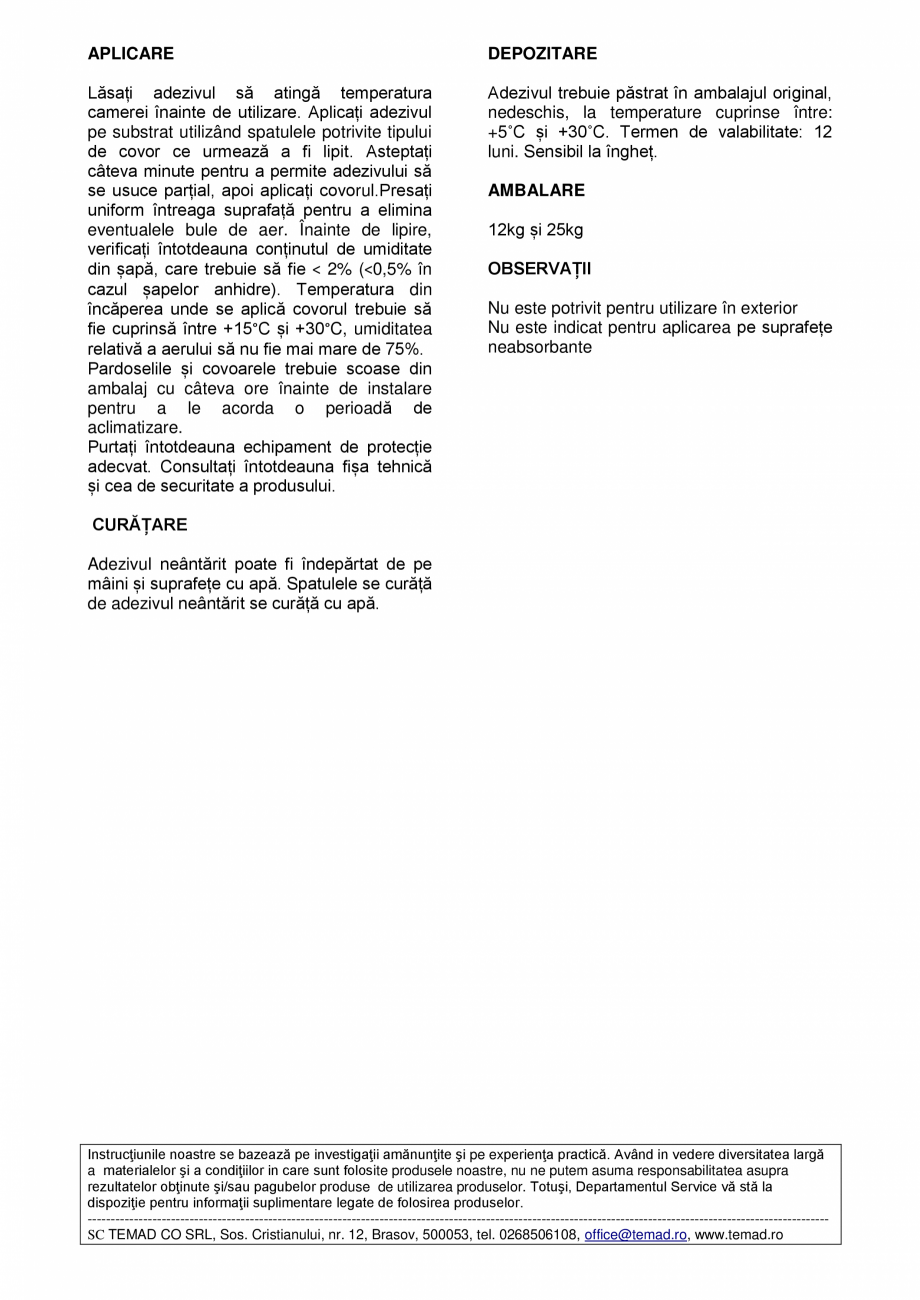 Pagina 2-Adeziv acrilic pentru lipirea pardoselilor din PVC și a mochetelor, 12kg Rino Fisa tehnica Romana :...