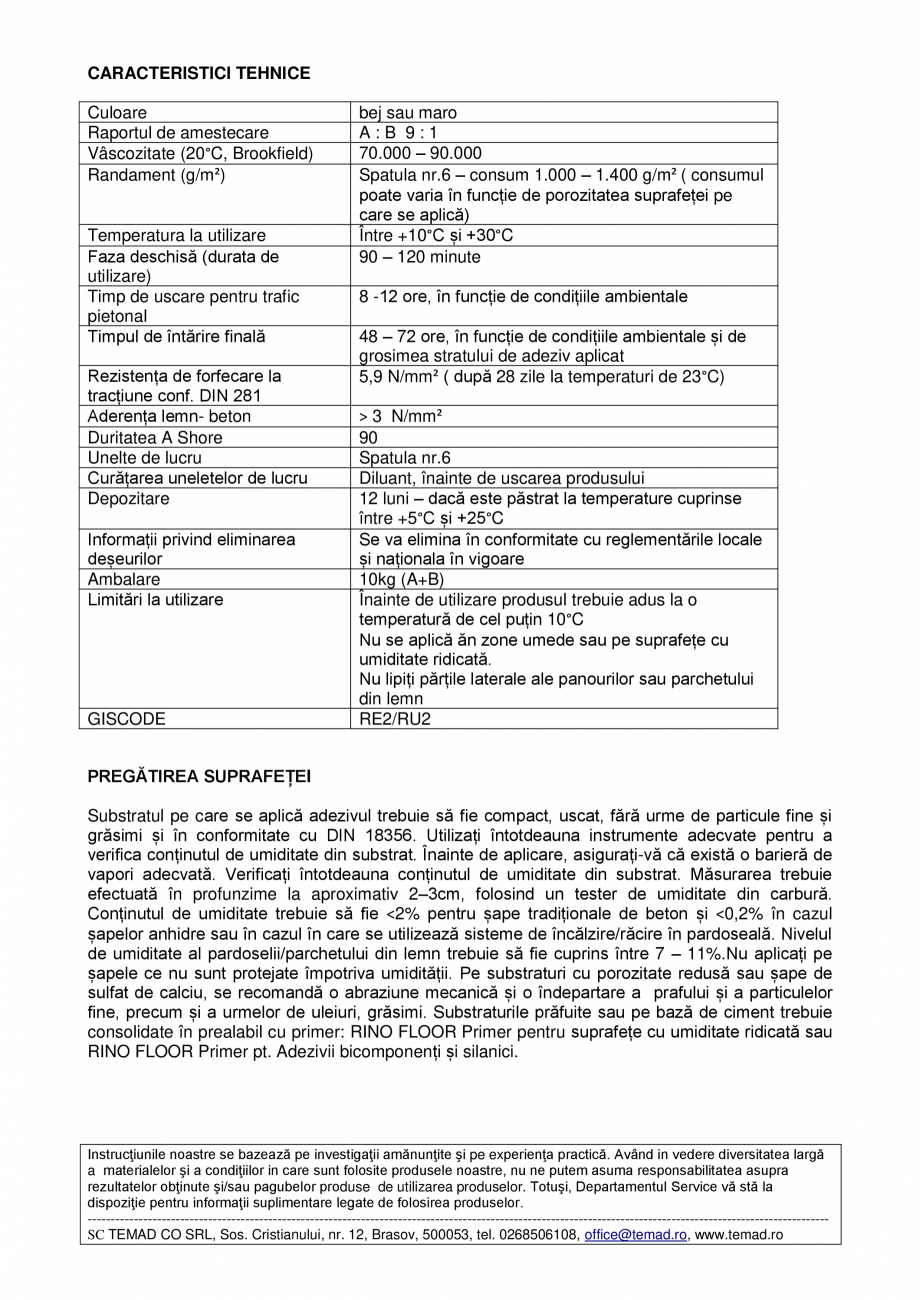 Pagina 2 - Adeziv poliuretanic bicomponent pt lipirea parchetului Rino Fisa tehnica Romana ie, OSB...