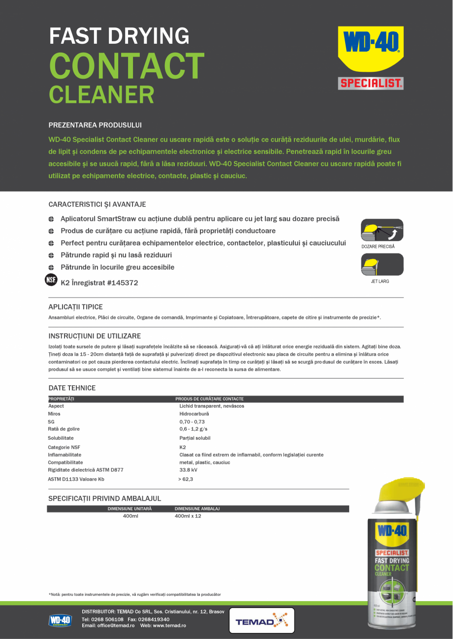 Pagina 1-Solutie profesionala de curatare contacte electrice WD-40 Specialist Fast Drying Contact Cleaner...
