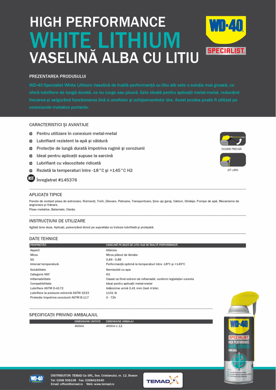 Pagina 1-Vaselina pe baza de Litiu WD-40 Specialist High Performance White Lithium Grease Fisa tehnica Romana...