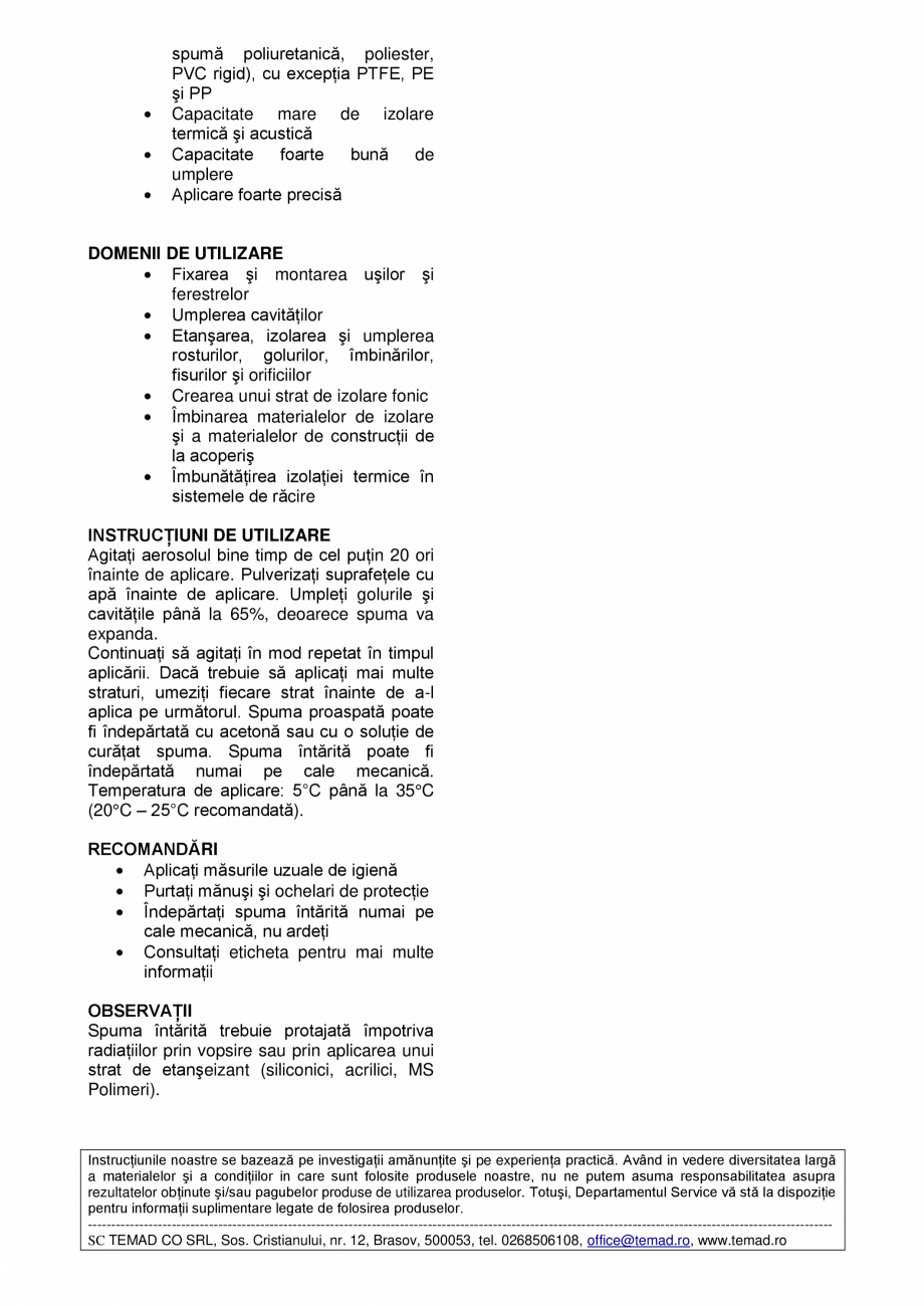 Pagina 2-Spumă poliuretanică cu aplicare manuală – pentru construcţii Rino Hobby Fisa tehnica...