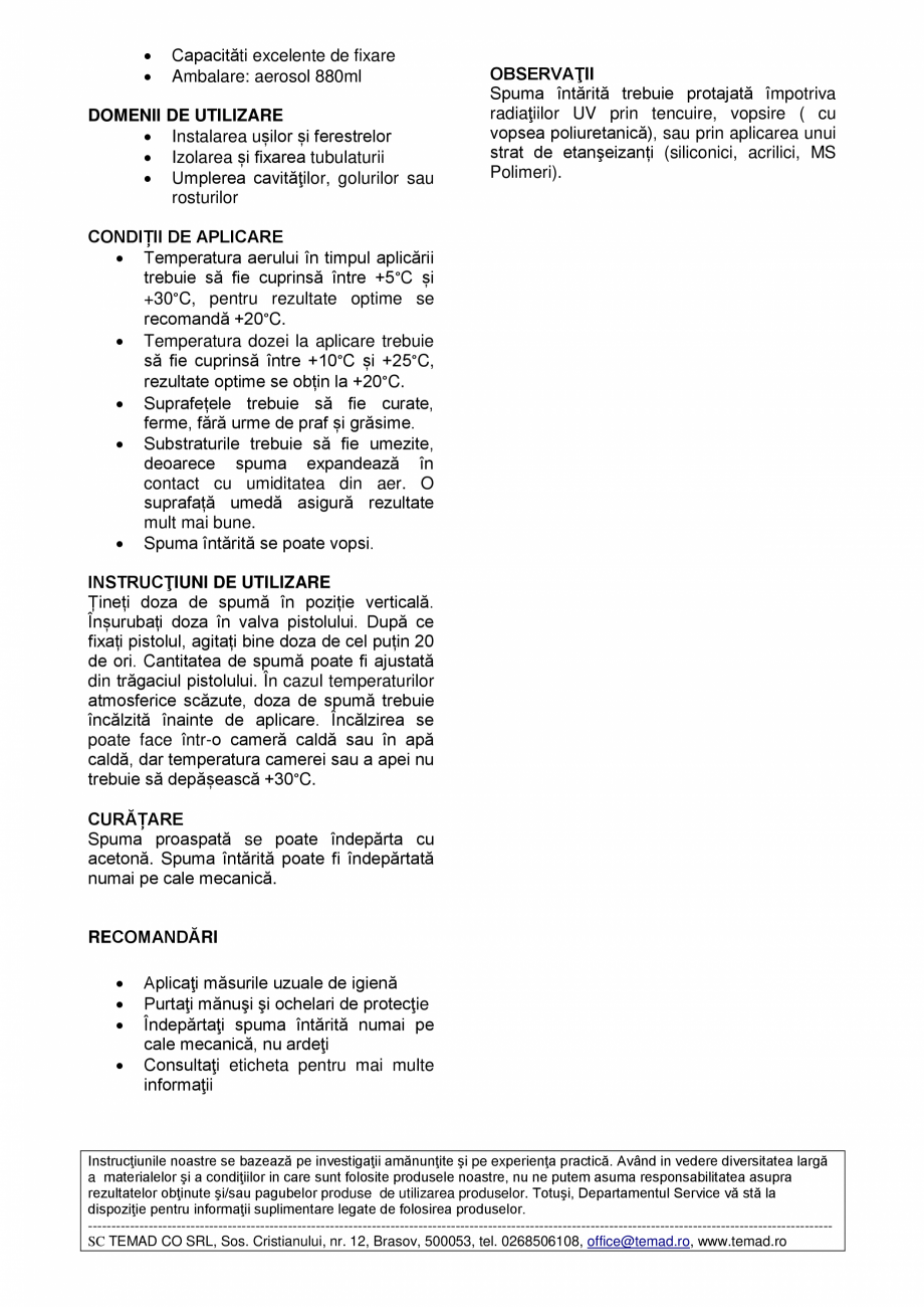 Pagina 2-Spumă poliuretanica pentru pistol Rino Max Fisa tehnica Romana ndament ridicat și cu
rezistență ...