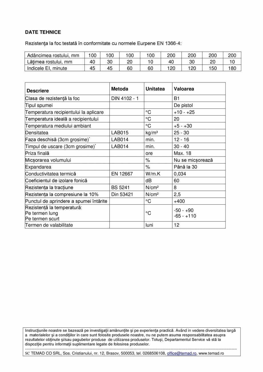 Pagina 2-Spumă poliuretanică rezistentă la foc –  pentru pistol Rino Fire Fisa tehnica Romana...
