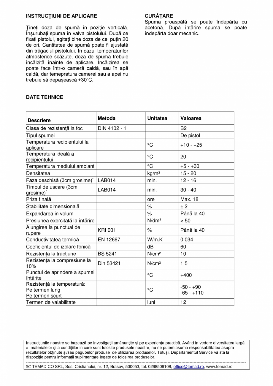 Pagina 2 - Spumă poliuretanică elastică – de pistol Rino FLEX Fisa tehnica Romana istă...