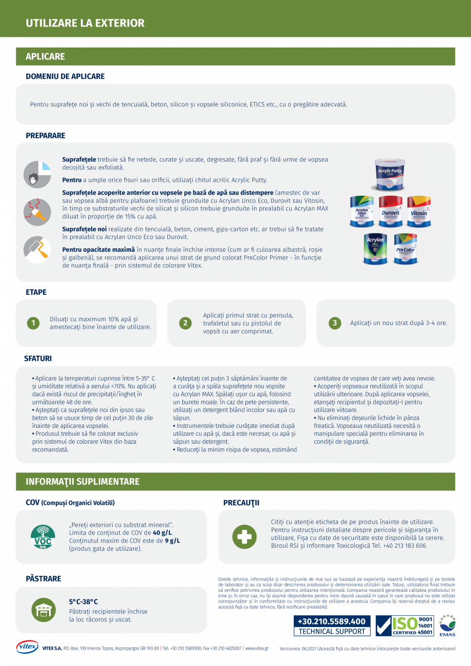 Pagina 2-Vopsea nano-acrilica ultra durabila VITEX Acrylan Max Fisa tehnica Romana vat. Acrylan MAX oferă o ...