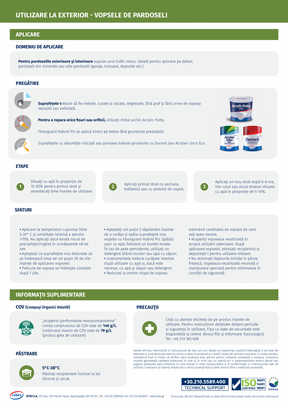 Pagina 2-Vopsea poliuretanica acrilica pe baza de apa pentru pardoseli VITEX FLOORGUARD Fisa tehnica Romana...