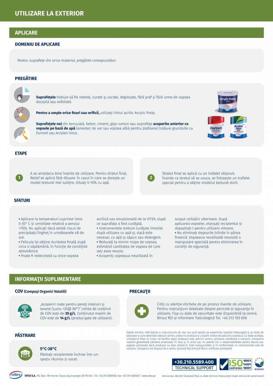 Pagina 2 - Vopsea emulsionata texturată VITEX Relief Fisa tehnica Romana ας αγάπη για...