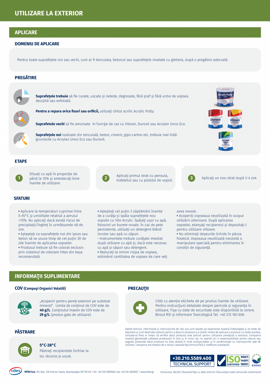 Pagina 2 - Vopsea acrilica VITEX Vito Acrylic Fisa tehnica Romana ăți @ 60° (ISO 2813)

DILUARE...