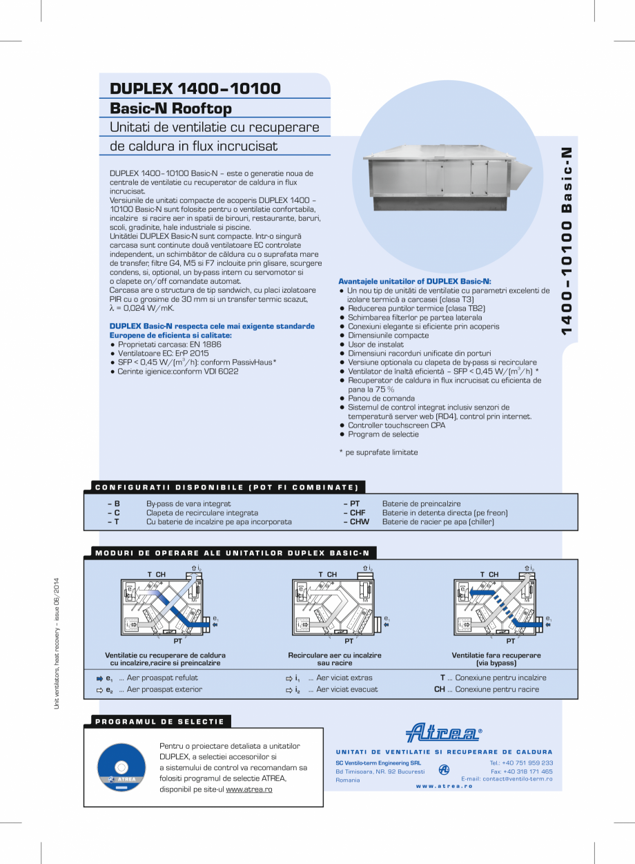 Pagina 1-Unitati de ventilatie cu montaj exterior ATREA DUPLEX BASIC-N Rooftop Fisa tehnica Romana Unitati de...