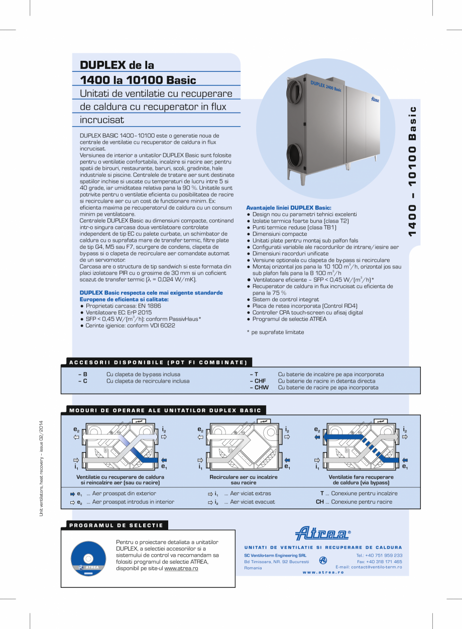 Pagina 1-Unitate de ventilatie verticala cu recuperator in flux incrucisat ATREA DUPLEX BASIC Fisa tehnica...