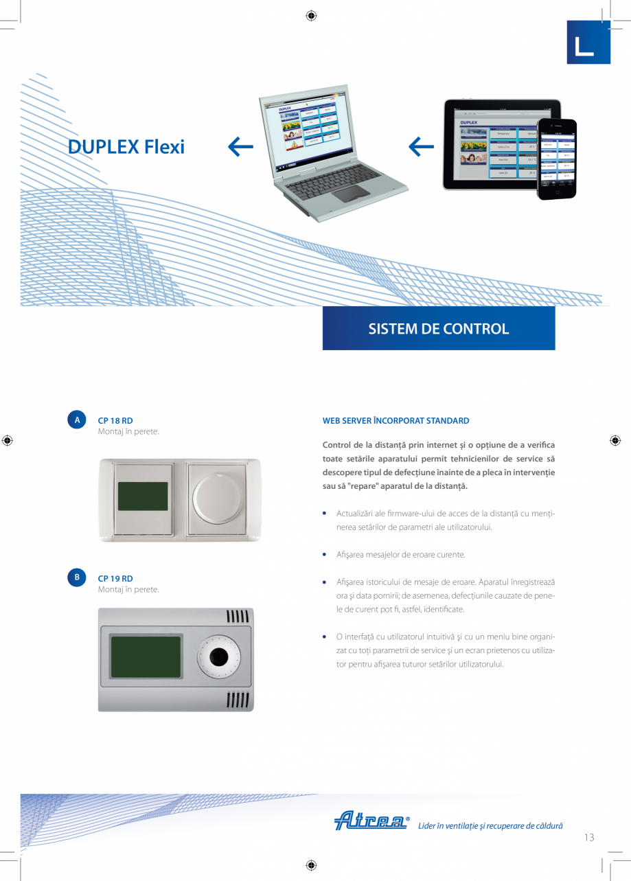 Pagina 13-Unitate de ventilatie ATREA DUPLEX FLEXI Catalog, brosura Romana ntrol, funcţionarea aparatului...