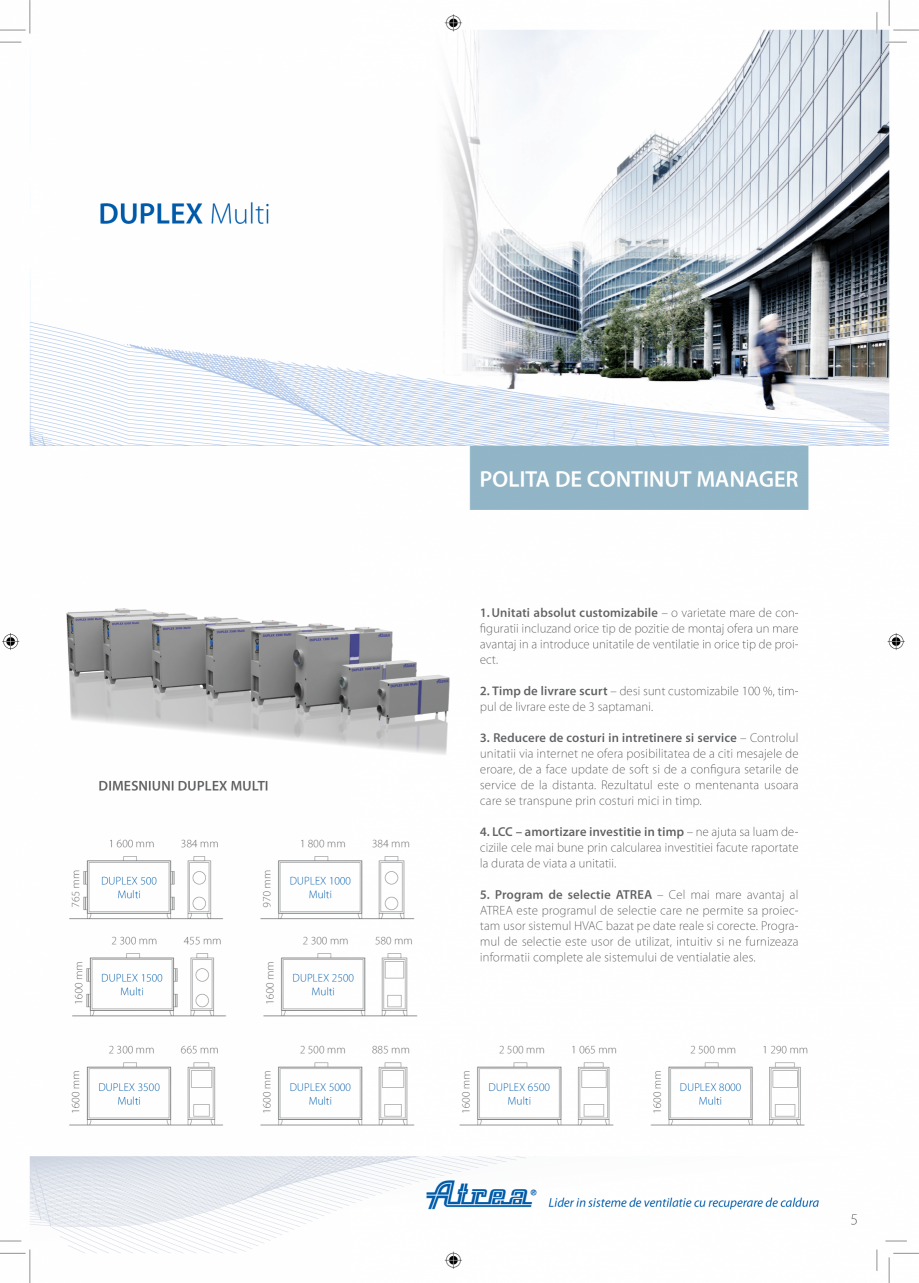 Pagina 5-Unitate de ventilatie ATREA DUPLEX MULTI Catalog, brosura Romana  ATREA furnizeaza produsele
sala...