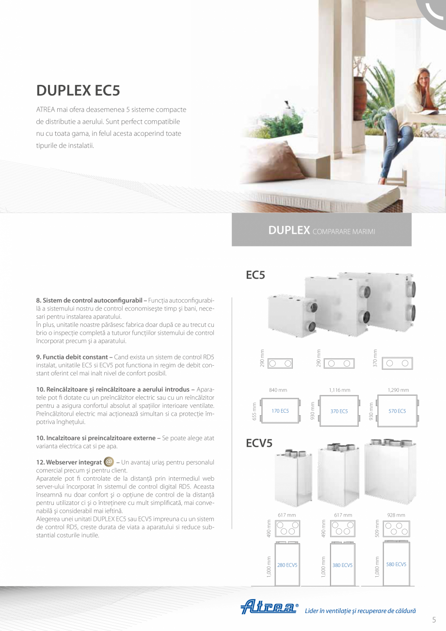 Pagina 5-Unitate de ventilatie compacta ATREA DUPLEX EC5 Catalog, brosura Romana alul avantaj al montarii sub...