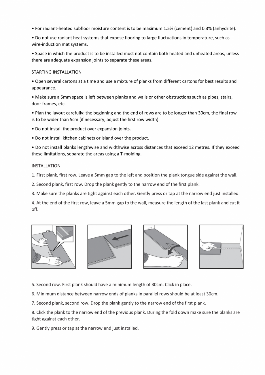Pagina 2-Instructiuni instalare parchet SPC NOMAD FLO NOMAD FLO Instructiuni montaj, utilizare Engleza ORE...