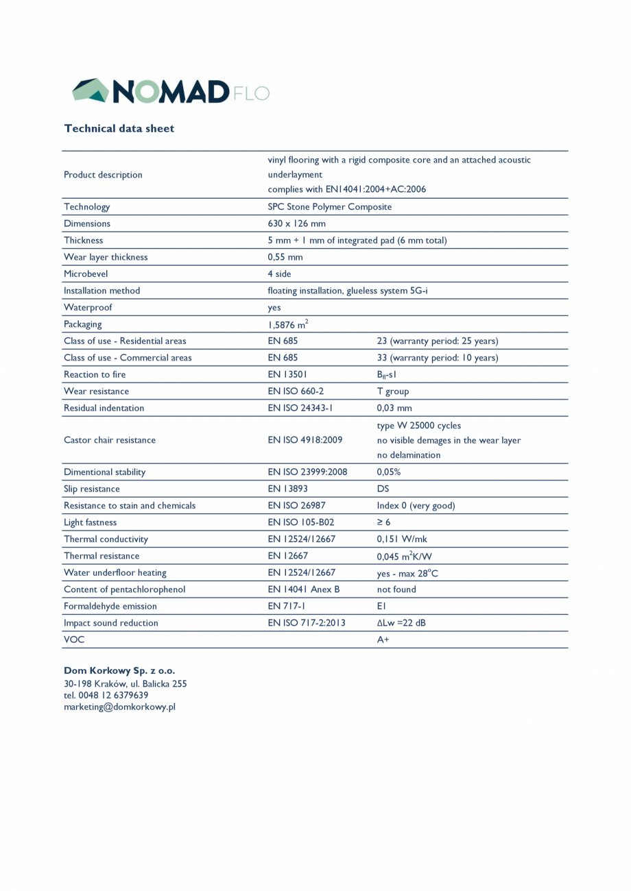 Pagina 1-Parchet SPC NOMAD FLO HERRINGBONE NOMAD FLO Fisa tehnica Engleza Technical data sheet
vinyl flooring...